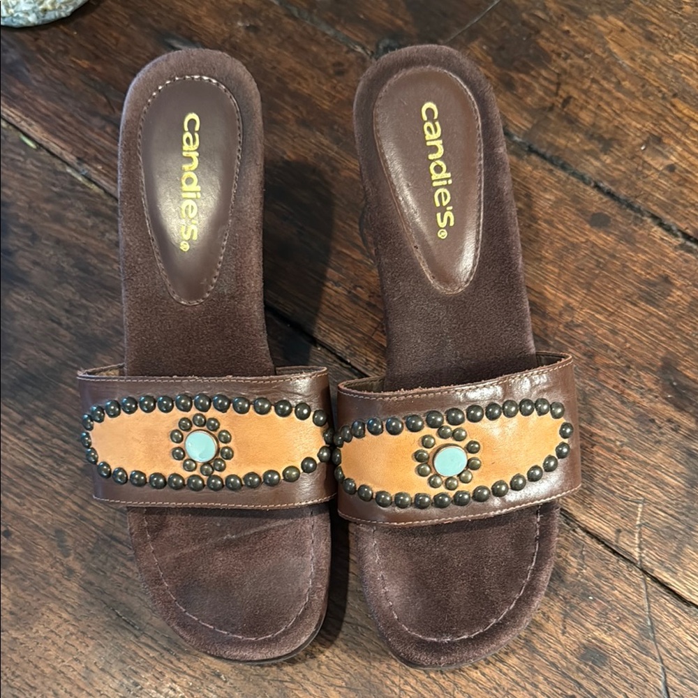 Candie's Brown and Tan Embellished Mules